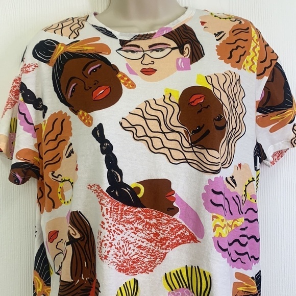 Zara - White Tee Shirt With Multiple Faces in Bright Colorful Accessories Size S - Picture 6 of 9